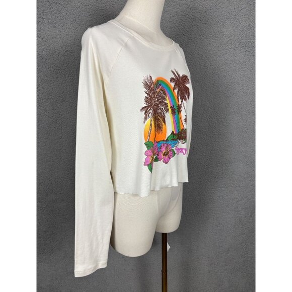 Roxy Women's Rainbow Palm Tree Long Sleeve Crop Top Shirt Medium Multicolor NWTs - Picture 3 of 8